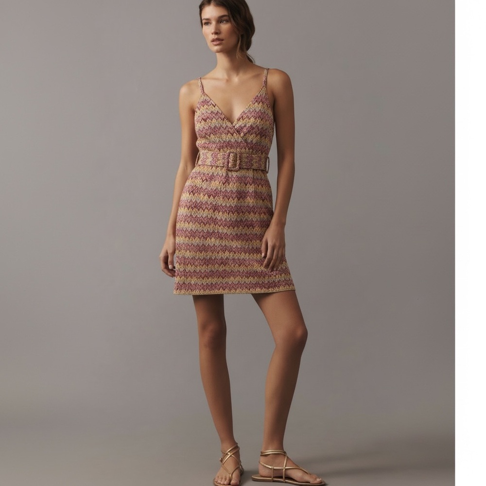 $139 Sienna Women's Printed Belted Sheath Mini Dress Size 6